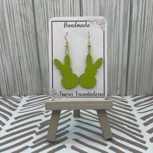 Handmade Wooden Colorful Bunny Earrings - Picture 6 of 10